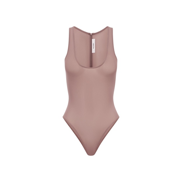 Alex Perry Singlet Bodysuit in Stretch Mesh, Mink