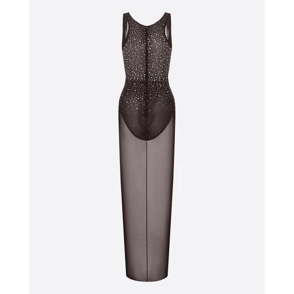 Alex Perry Singlet Column in Crystal Mesh, Espresso Dress, view 4