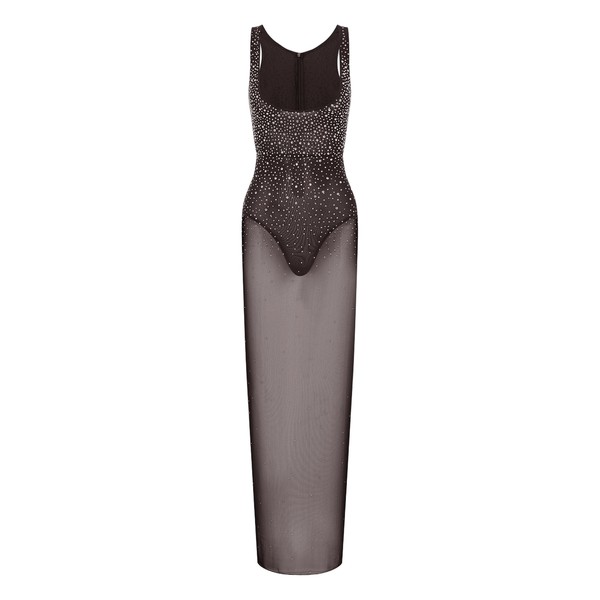 Alex Perry Singlet Column in Crystal Mesh, Espresso Dress