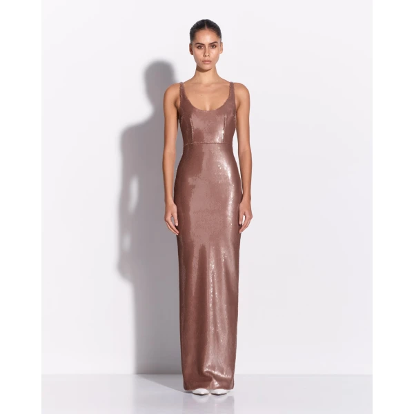 Alex Perry Singlet Column in Sequin, Mocha Dress, view 2