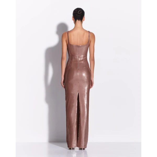 Alex Perry Singlet Column in Sequin, Mocha Dress, view 3