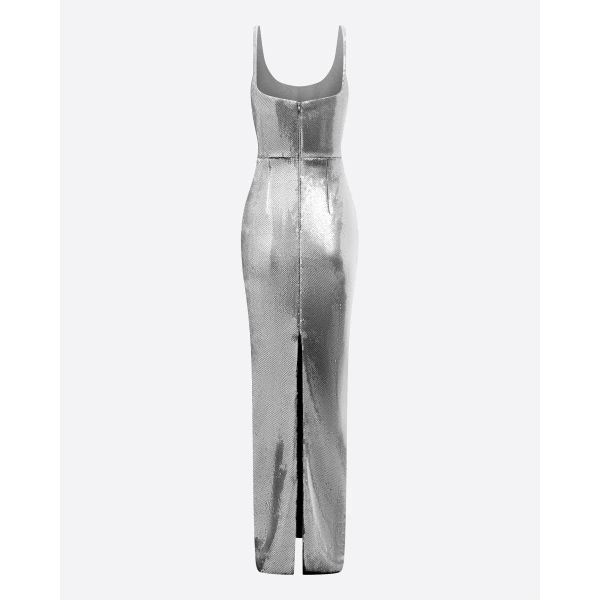 Alex Perry Singlet Column in Sequin, Silver Dress, view 2