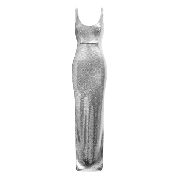 Alex Perry Singlet Column in Sequin, Silver Dress