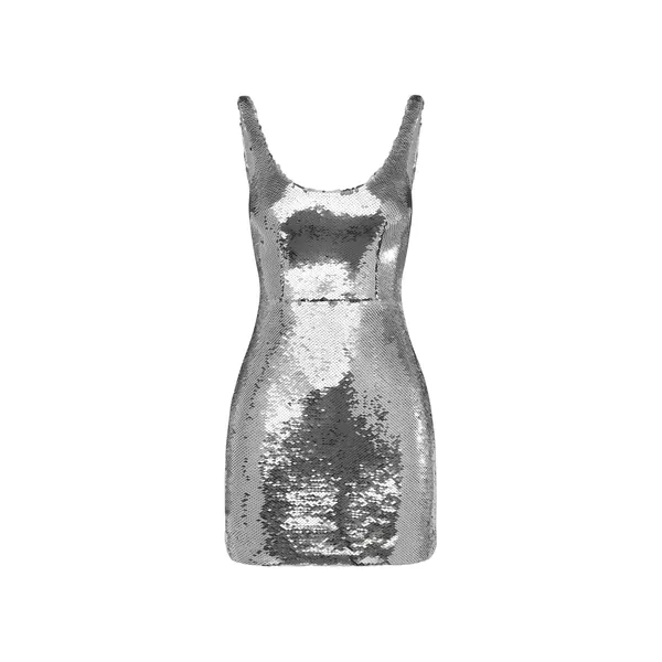 Alex Perry Singlet Mini Dress in Sequin, Silver