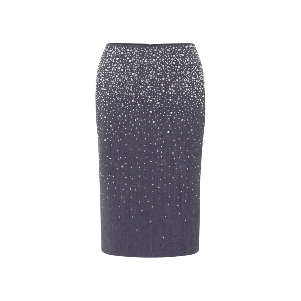 Alex Perry Skirt in Crystal Suiting, Slate Grey