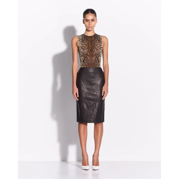 Alex Perry Skirt in Embossed Leather, Black, view 2