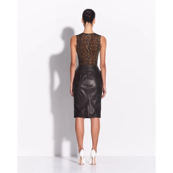 Alex Perry Skirt in Embossed Leather, Black, view 3