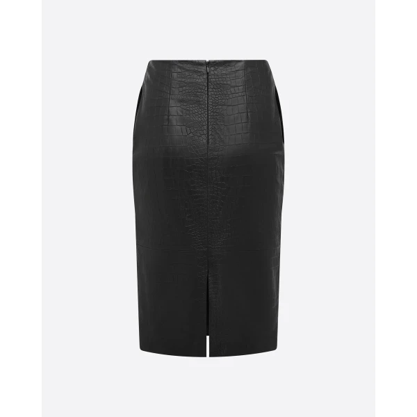 Alex Perry Skirt in Embossed Leather, Black, view 4