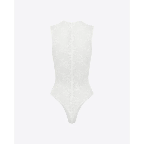 Alex Perry Sleeveless Bodysuit in Lace, White, view 4