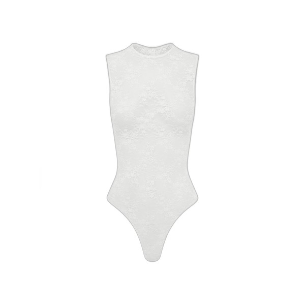 Alex Perry Sleeveless Bodysuit in Lace, White