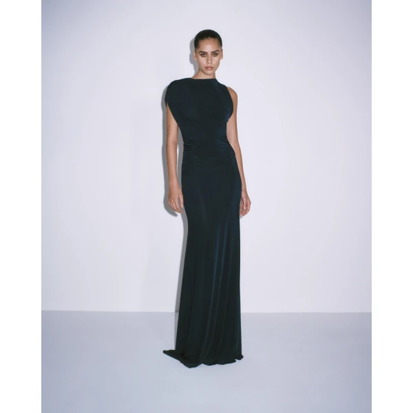 Alex Perry Sleeveless Ruched Gown in Jersey, Marine, view 2