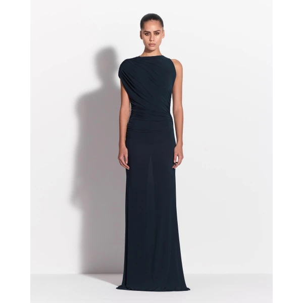 Alex Perry Sleeveless Ruched Gown in Jersey, Marine, view 3