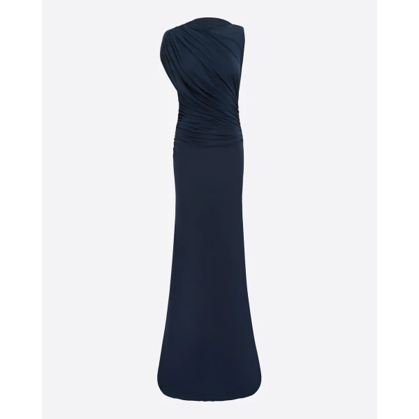Alex Perry Sleeveless Ruched Gown in Jersey, Marine, view 4