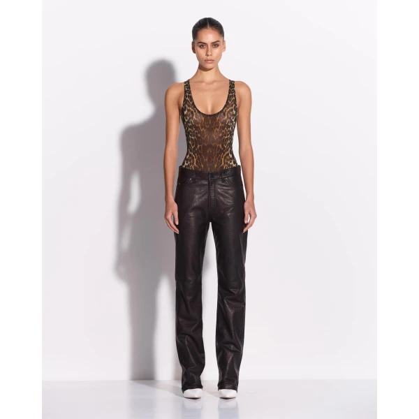 Alex Perry Straight Cut Jean in Embossed Leather, Black, view 2