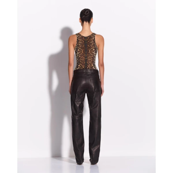 Alex Perry Straight Cut Jean in Embossed Leather, Black, view 3