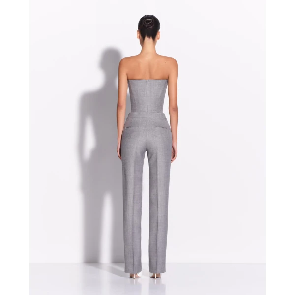 Alex Perry Straight Trouser in Wool Suiting, Grey, view 3