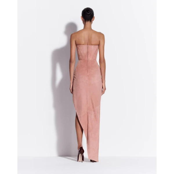 Alex Perry Strapless Corset Drape Gown in Suede, Dusty Rose, view 3