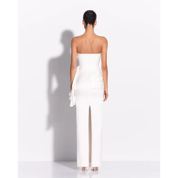 Alex Perry Strapless Corset Tiered Gown in Satin Crepe, White, view 3