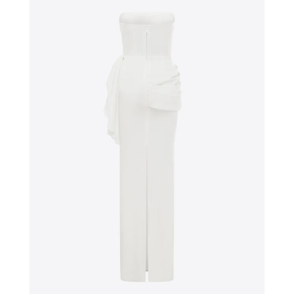 Alex Perry Strapless Corset Tiered Gown in Satin Crepe, White, view 4