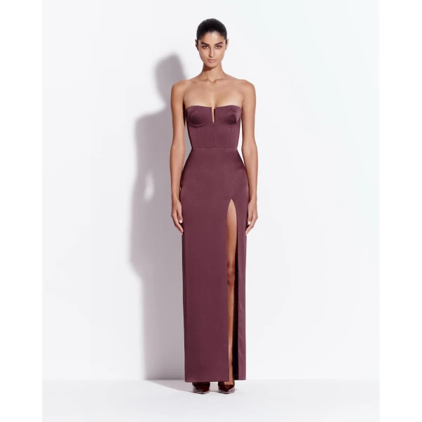 Alex Perry Strapless Cup Column in Satin Crepe, Plum Dress, view 2