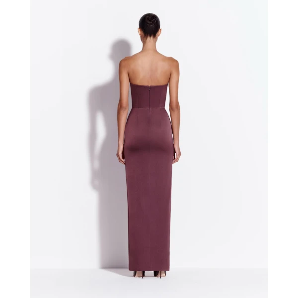 Alex Perry Strapless Cup Column in Satin Crepe, Plum Dress, view 4