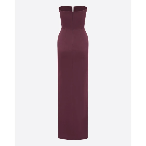 Alex Perry Strapless Cup Column in Satin Crepe, Plum Dress, view 5
