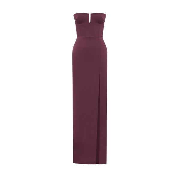 Alex Perry Strapless Cup Column in Satin Crepe, Plum Dress