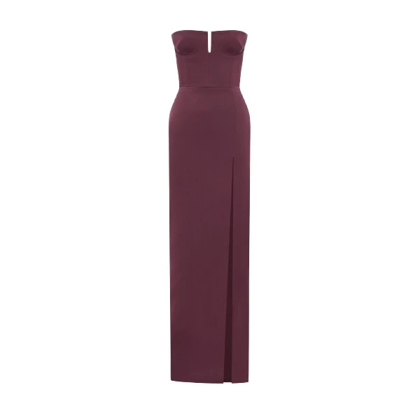 Alex Perry Strapless Cup Column in Satin Crepe, Plum Dress