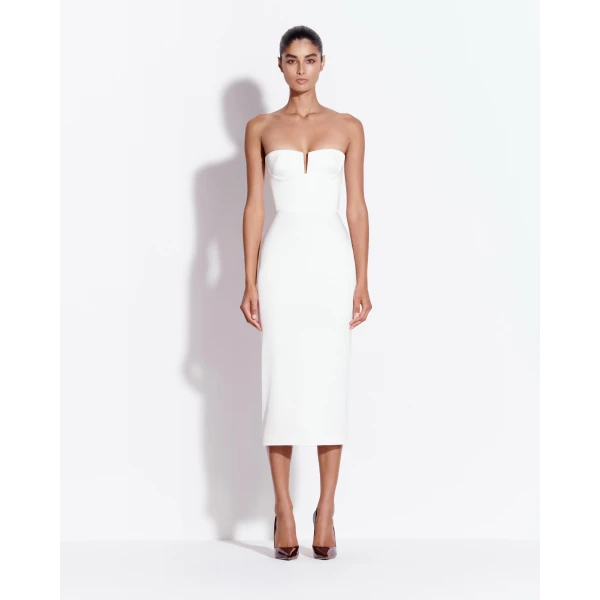 Alex Perry Strapless Cup Dress in Satin Crepe, White, view 2