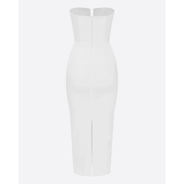 Alex Perry Strapless Cup Dress in Satin Crepe, White, view 4