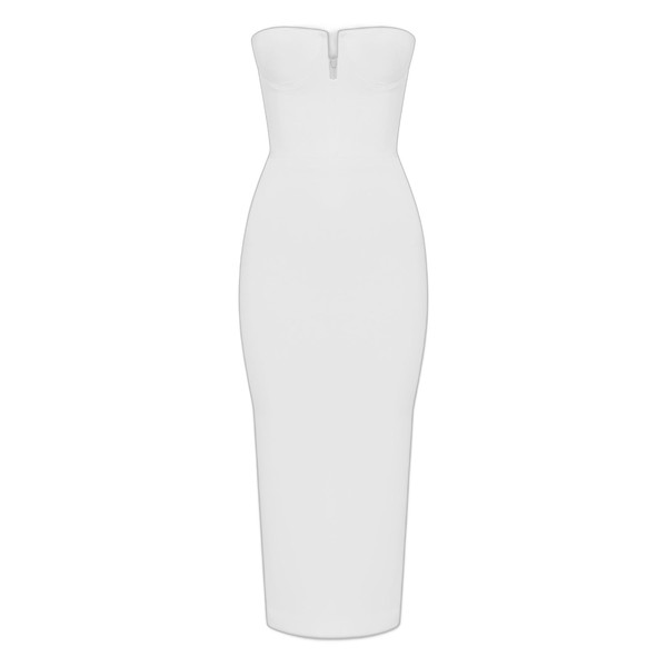 Alex Perry Strapless Cup Dress in Satin Crepe, White