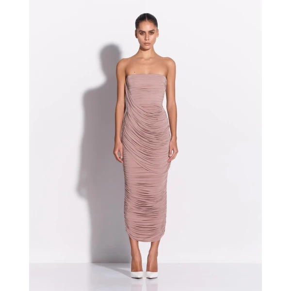 Alex Perry Strapless Drape Column in Jersey, Mink Dress, view 2