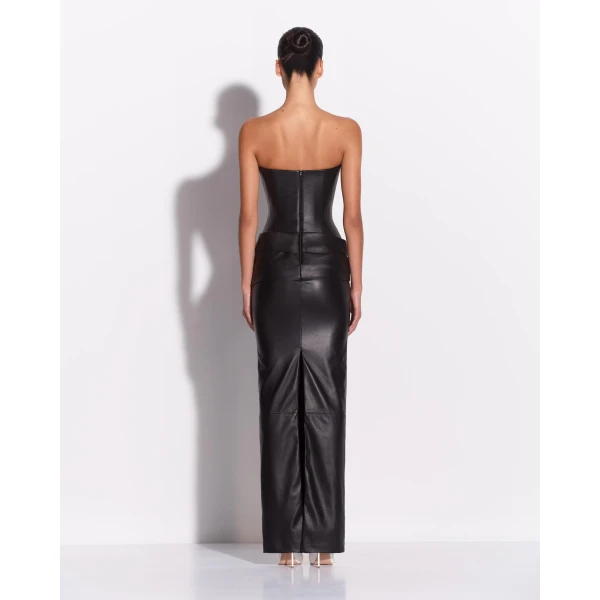 Alex Perry Strapless Drape Column in Leather, Black Dress, view 3