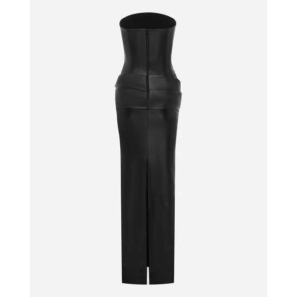 Alex Perry Strapless Drape Column in Leather, Black Dress, view 4