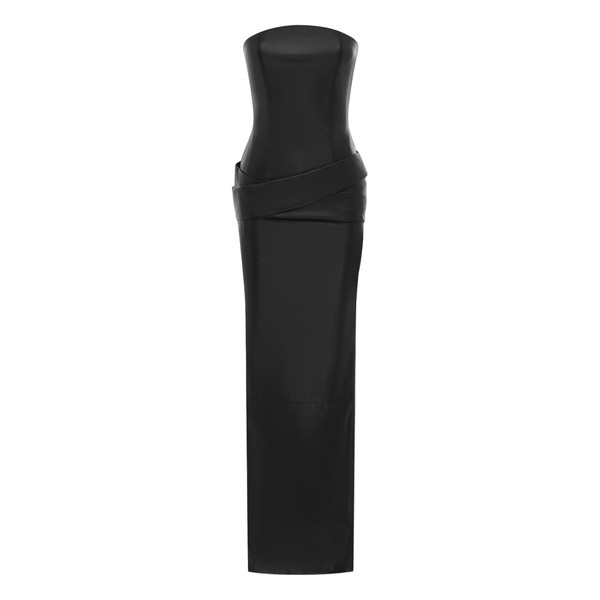 Alex Perry Strapless Drape Column in Leather, Black Dress