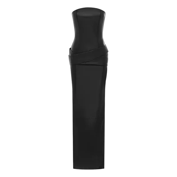 Alex Perry Strapless Drape Column in Leather, Black Dress
