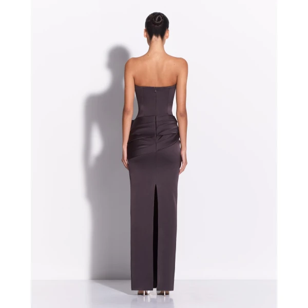 Alex Perry Strapless Drape Column in Satin Crepe, Fig Dress, view 3