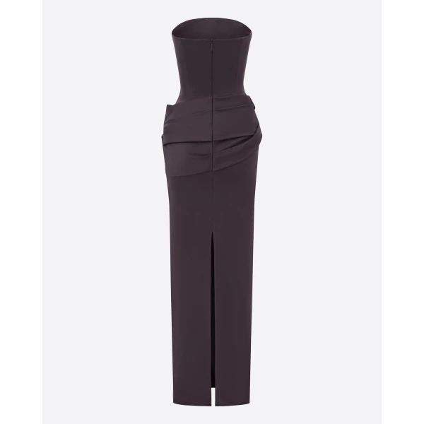 Alex Perry Strapless Drape Column in Satin Crepe, Fig Dress, view 4