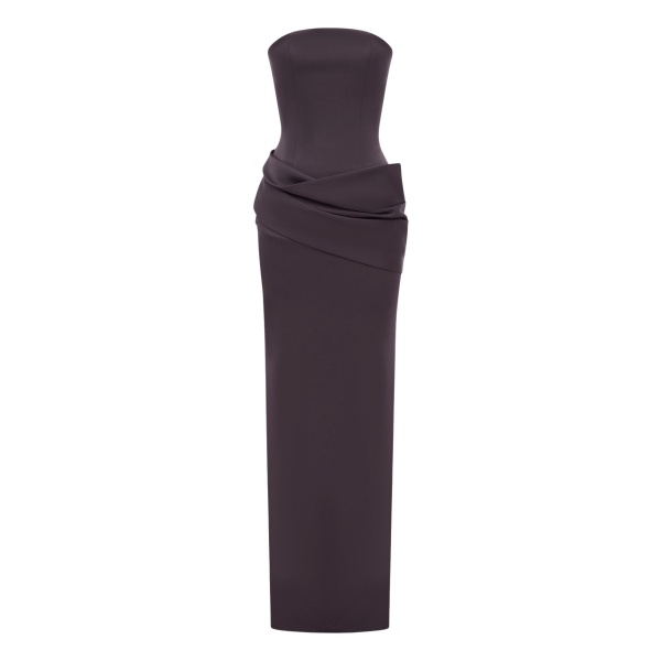 Alex Perry Strapless Drape Column in Satin Crepe, Fig Dress