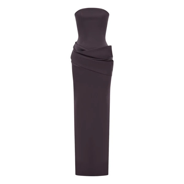 Alex Perry Strapless Drape Column in Satin Crepe, Fig Dress