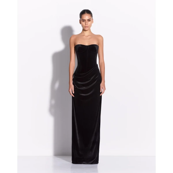 Alex Perry Strapless Drape Column in Velvet, Black Dress, view 2