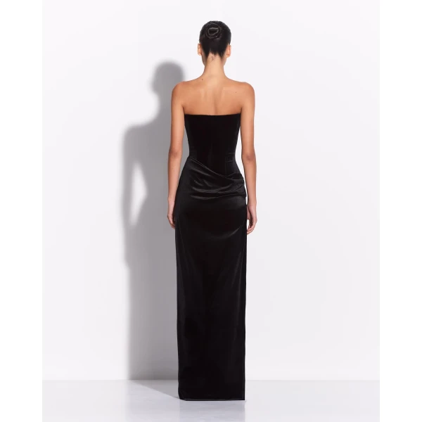 Alex Perry Strapless Drape Column in Velvet, Black Dress, view 3