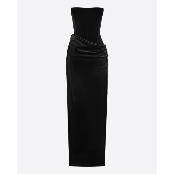 Alex Perry Strapless Drape Column in Velvet, Black Dress, view 4