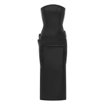 Alex Perry Strapless Drape Dress in Leather, Black