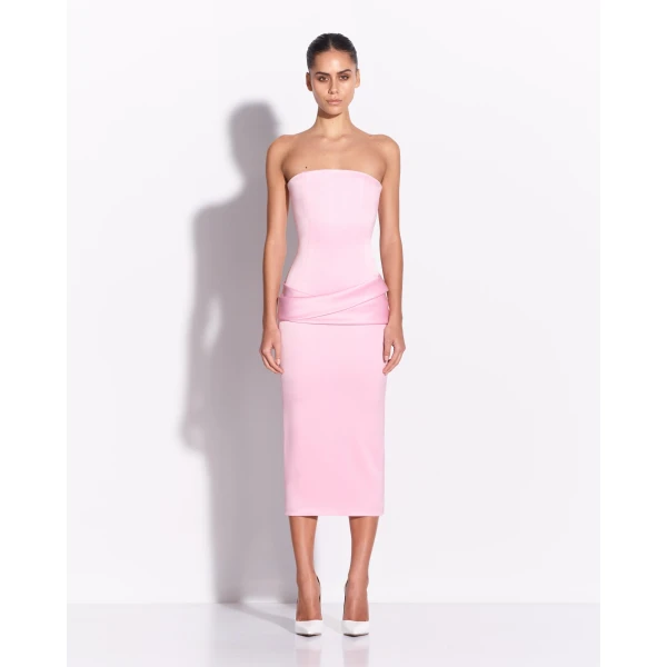Alex Perry Strapless Drape Dress in Satin Crepe, Peony, view 2