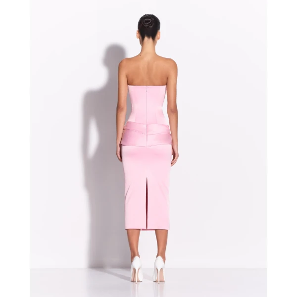 Alex Perry Strapless Drape Dress in Satin Crepe, Peony, view 4