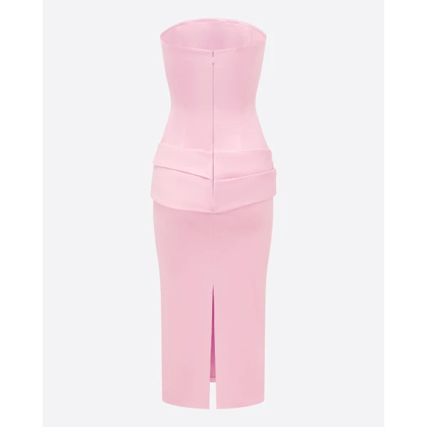 Alex Perry Strapless Drape Dress in Satin Crepe, Peony, view 5