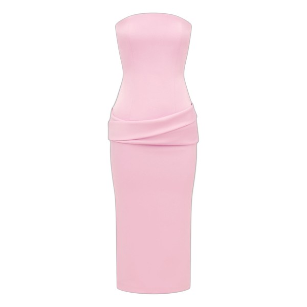 Alex Perry Strapless Drape Dress in Satin Crepe, Peony