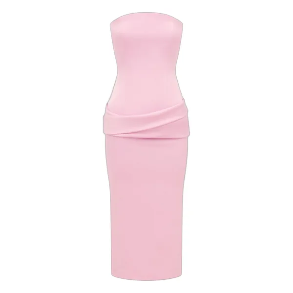 Alex Perry Strapless Drape Dress in Satin Crepe, Peony