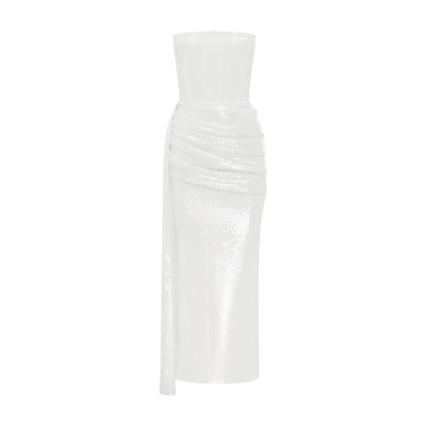 Alex Perry Strapless Drape Dress in Sequin, White